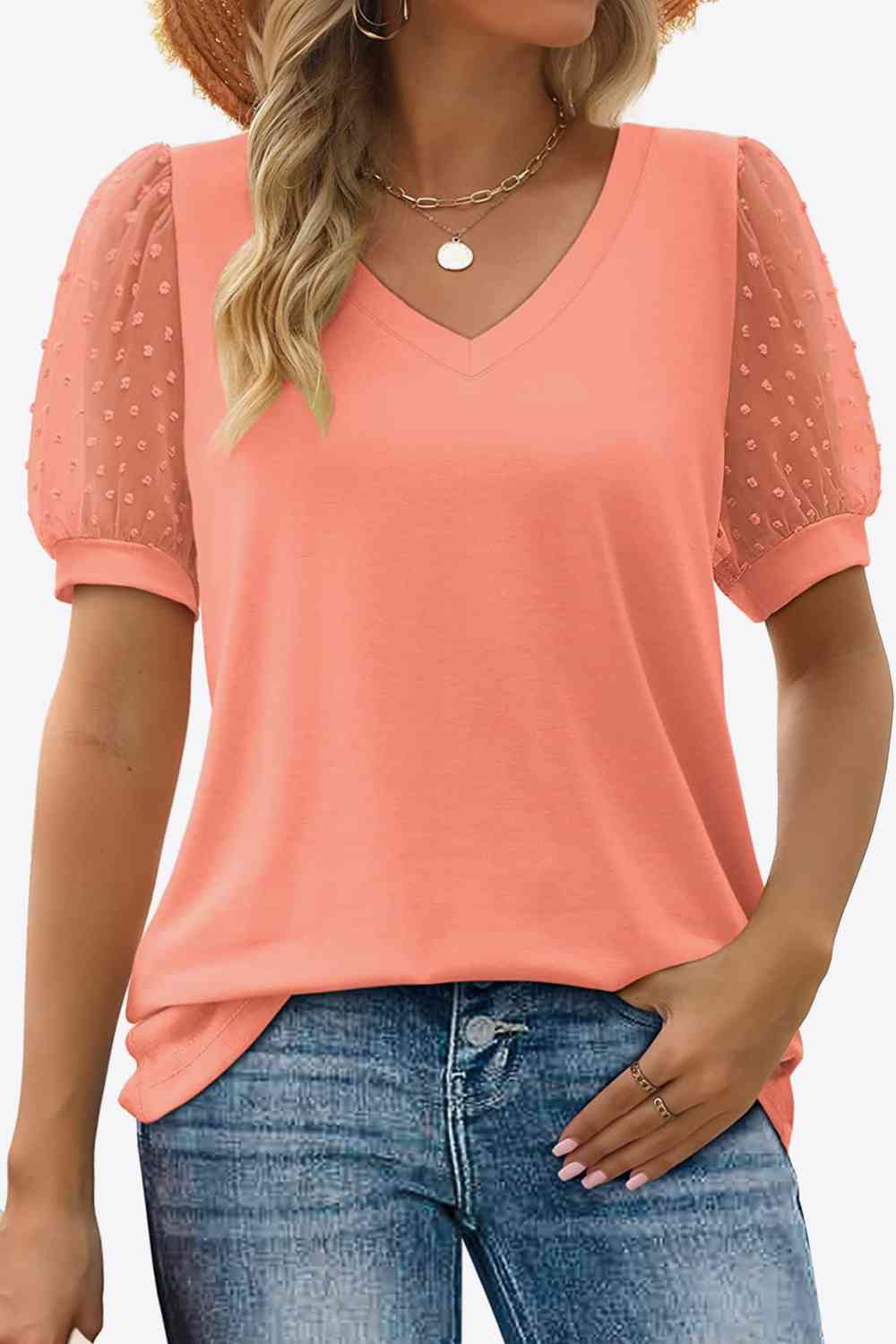 Stilla | Dot Puff Sleeve V-hals Tee