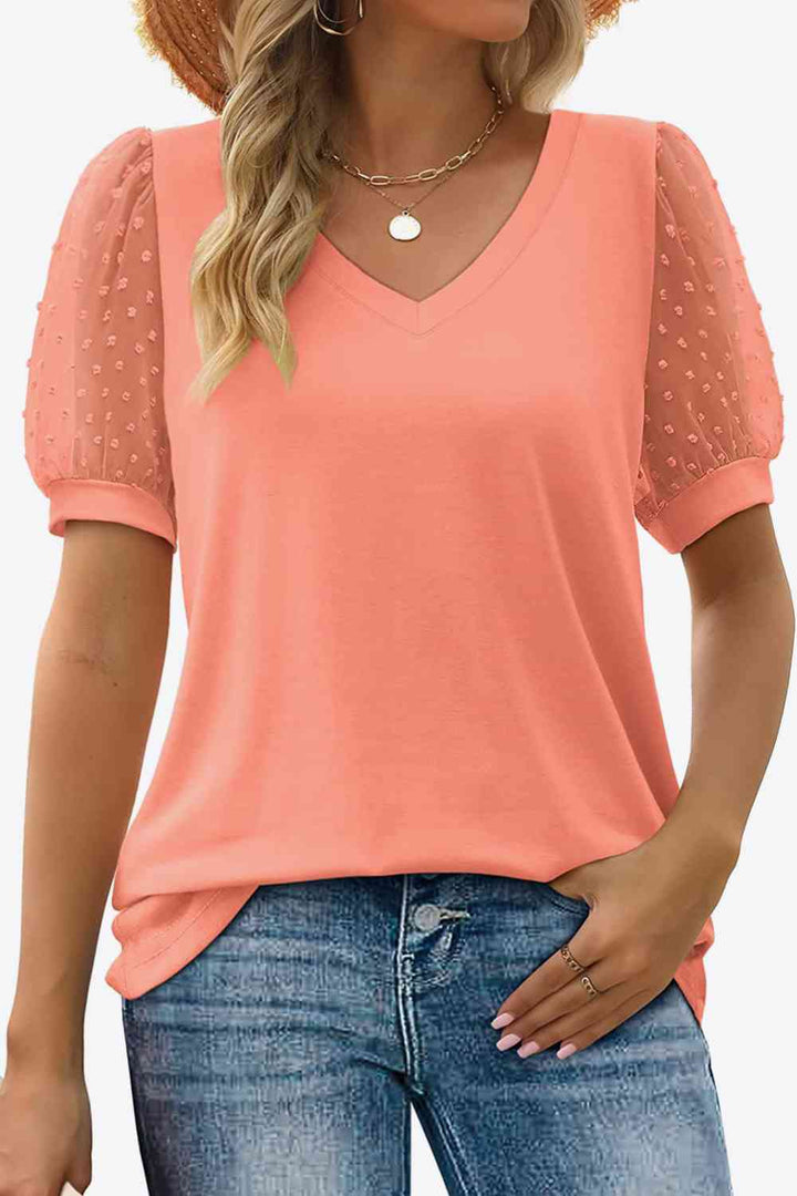 Stilla | Dot Puff Sleeve V-hals Tee