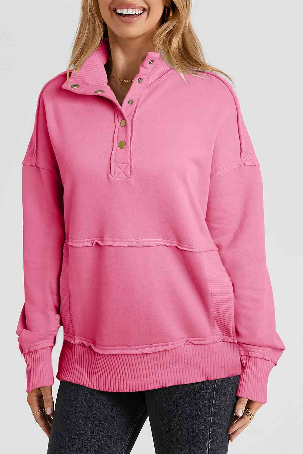 Stilla | Snap Drop Shoulder Langærmet Sweatshirt