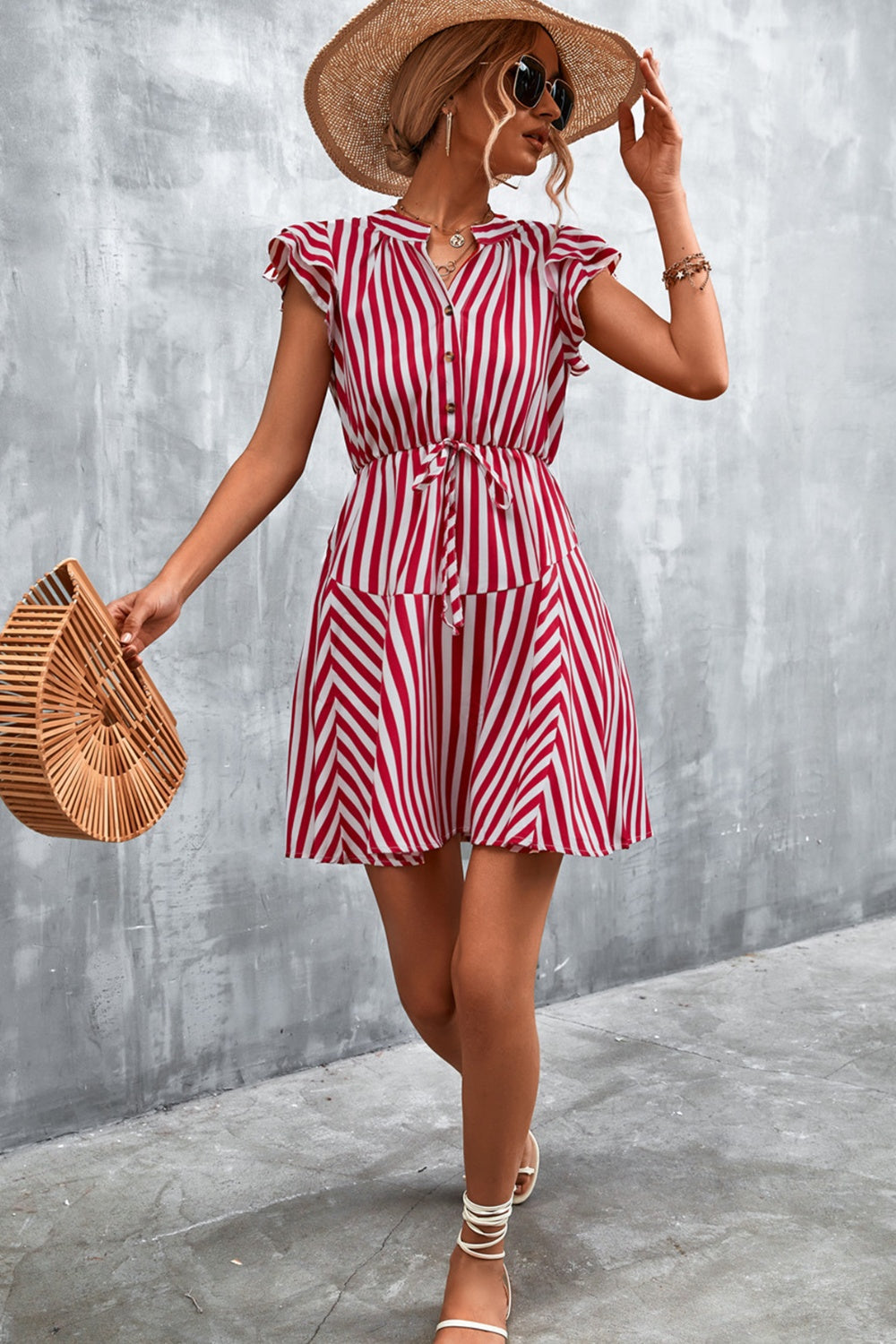 Stilla | Stribet Cap Sleeve Mini Kjole