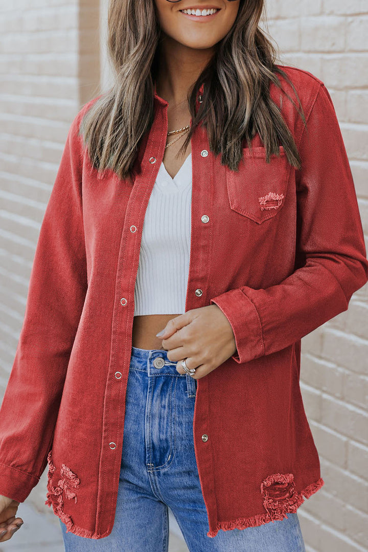 Stilla | Raw Hem Snap Down Denim Jakke