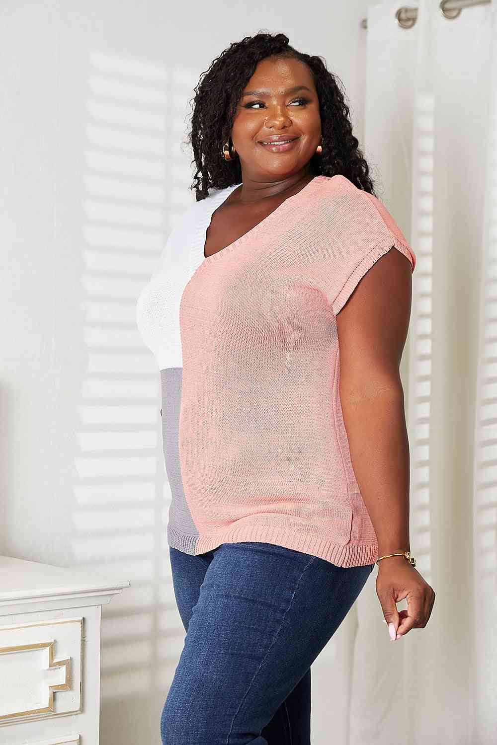 Stilla | Tag Farve Blok V-hals Strik Top