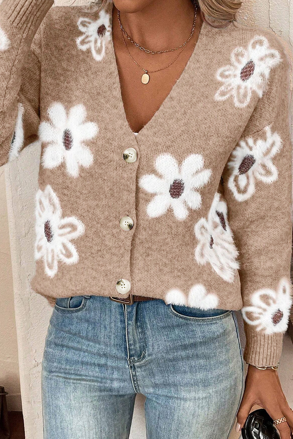 Stilla | Strikjakke med blomster mønster