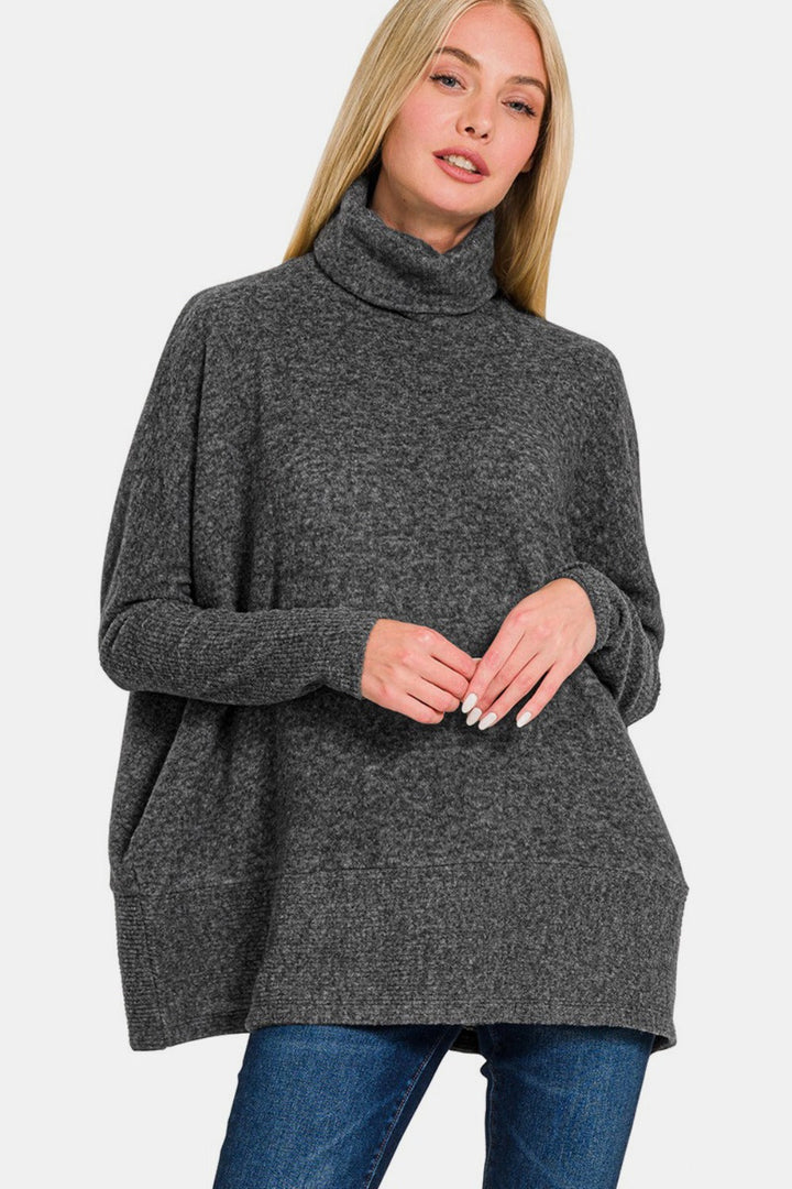 Stilla | Pullover med rullekrave Zenana plus size lavet af børstet Hacci mix