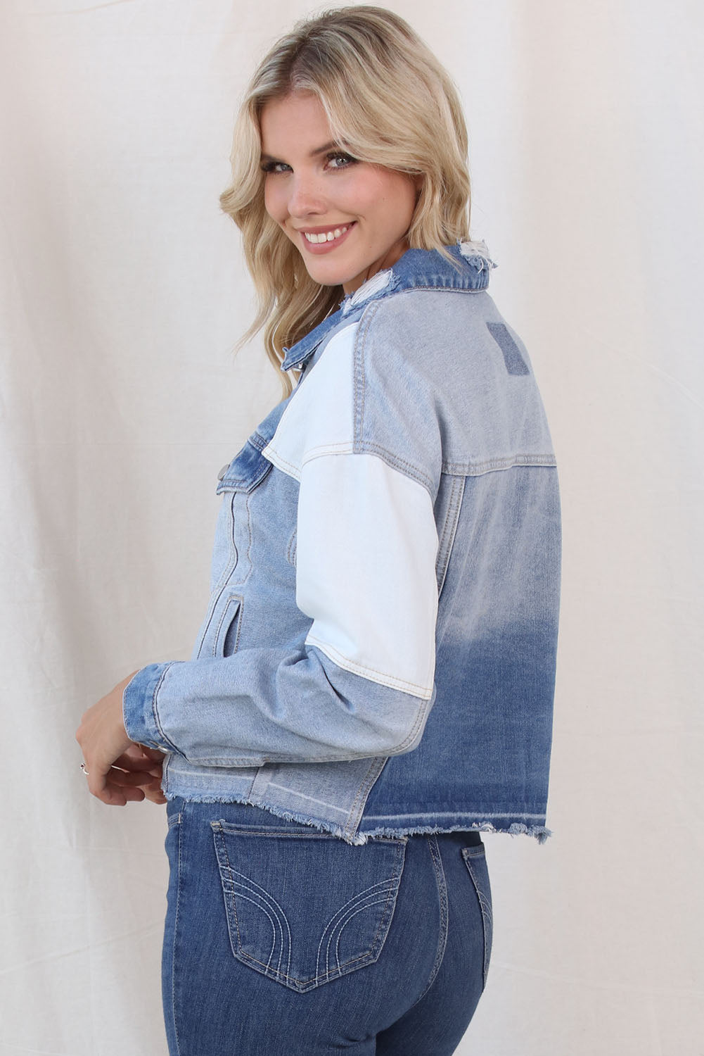 Stilla | Block Distressed Button Up Denim Jacket