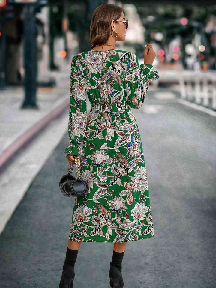 Stilla | Tie Front Surplice Flounce Sleeve Dress
