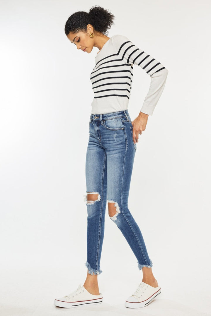 Stilla | Høj Talje Distressed Raw Hem Ankel Skinny Jeans