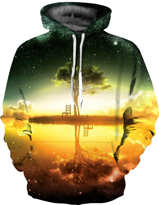 Herrer hoodie med kunstnerisk landskabsdesign og 3D-effekt Stilla