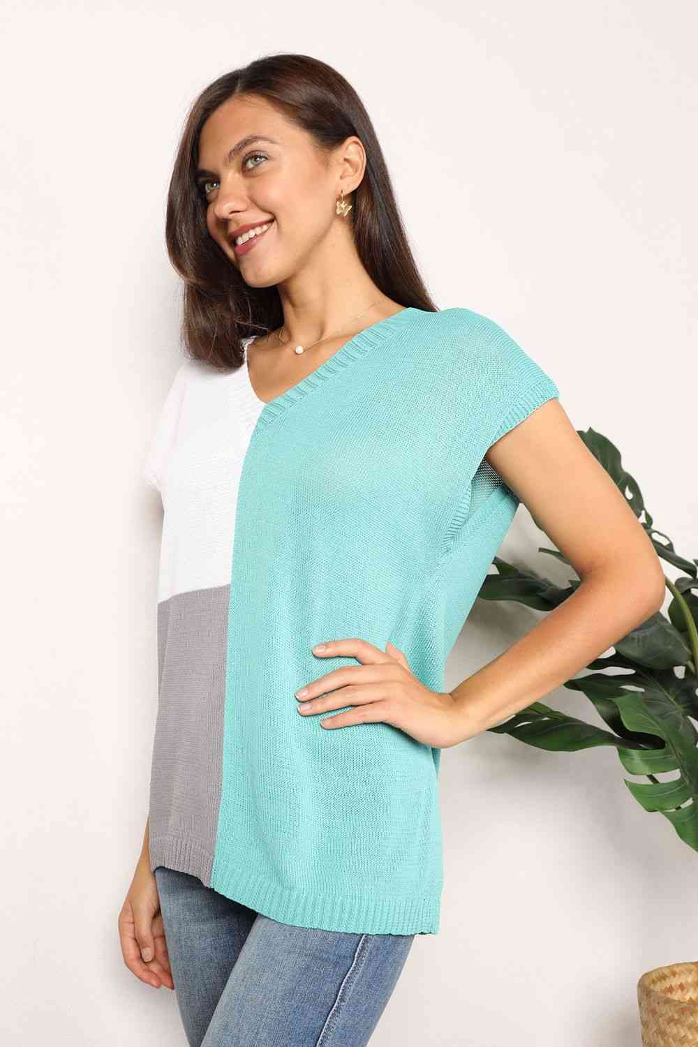 Stilla | Tag Farve Blok V-hals Strik Top