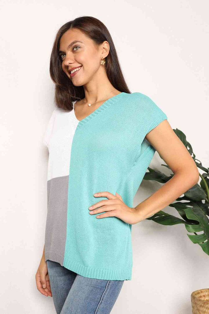 Stilla | Tag Farve Blok V-hals Strik Top