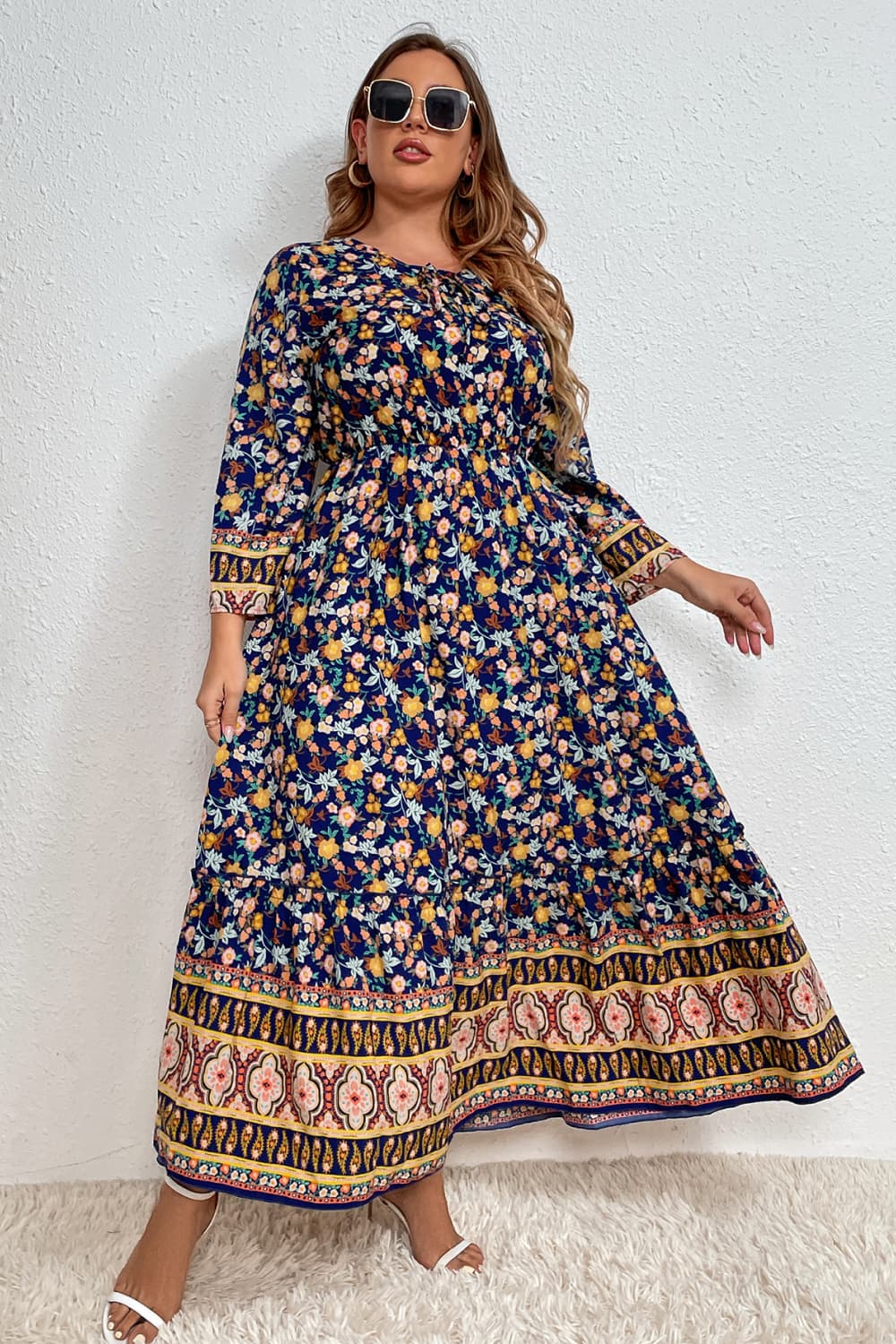 Stilla | Tøj Plus Size Bohemsk Rund Hals Maxi Kjole
