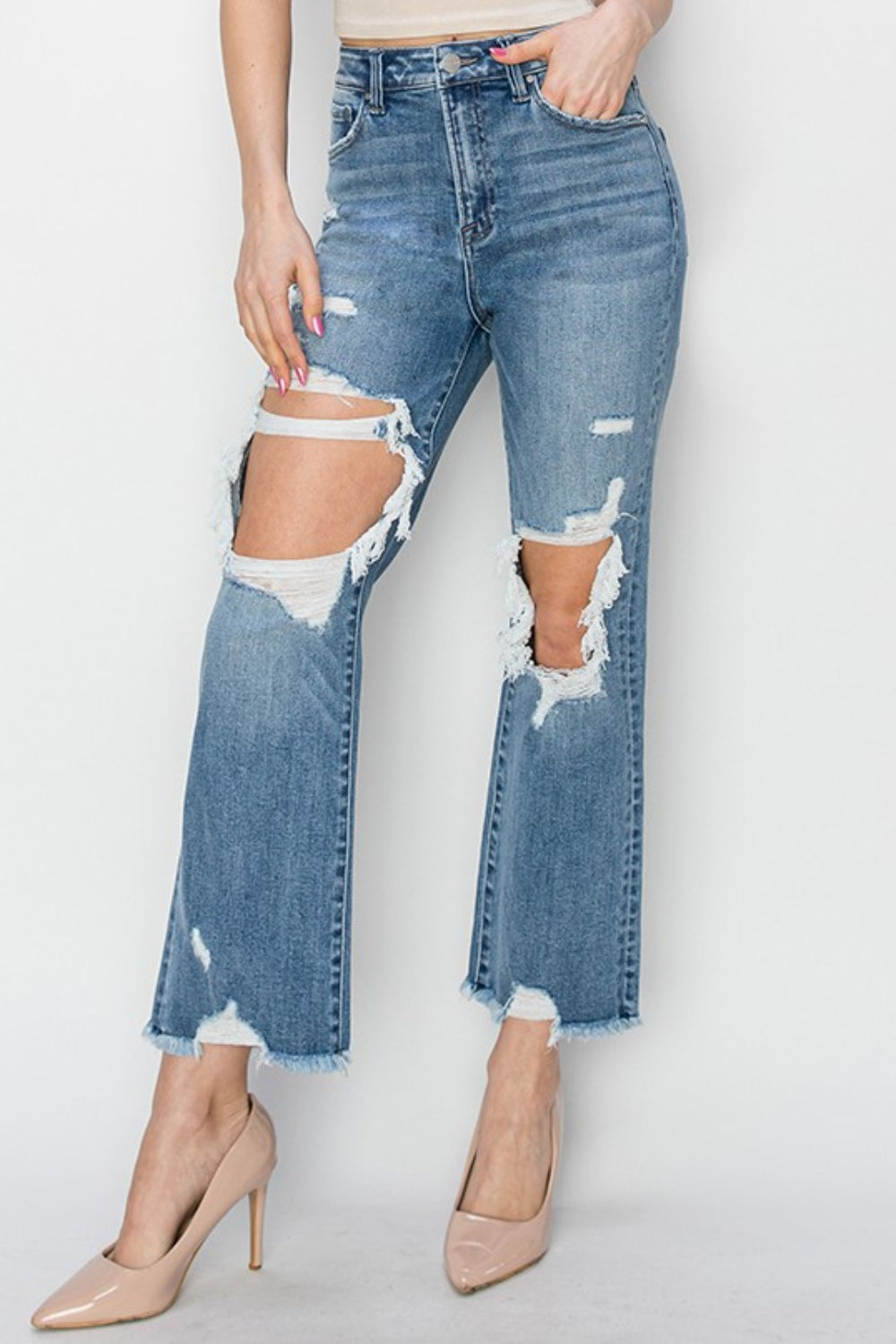 Stilla | High Rise Distressed Crop Straight Jeans