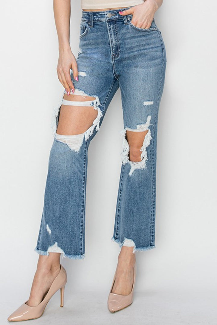 Stilla | High Rise Distressed Crop Straight Jeans