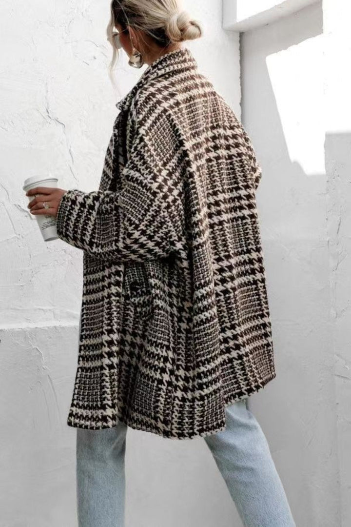 Stilla | Frakke med lange ærmer, houndstooth mønster og lommer