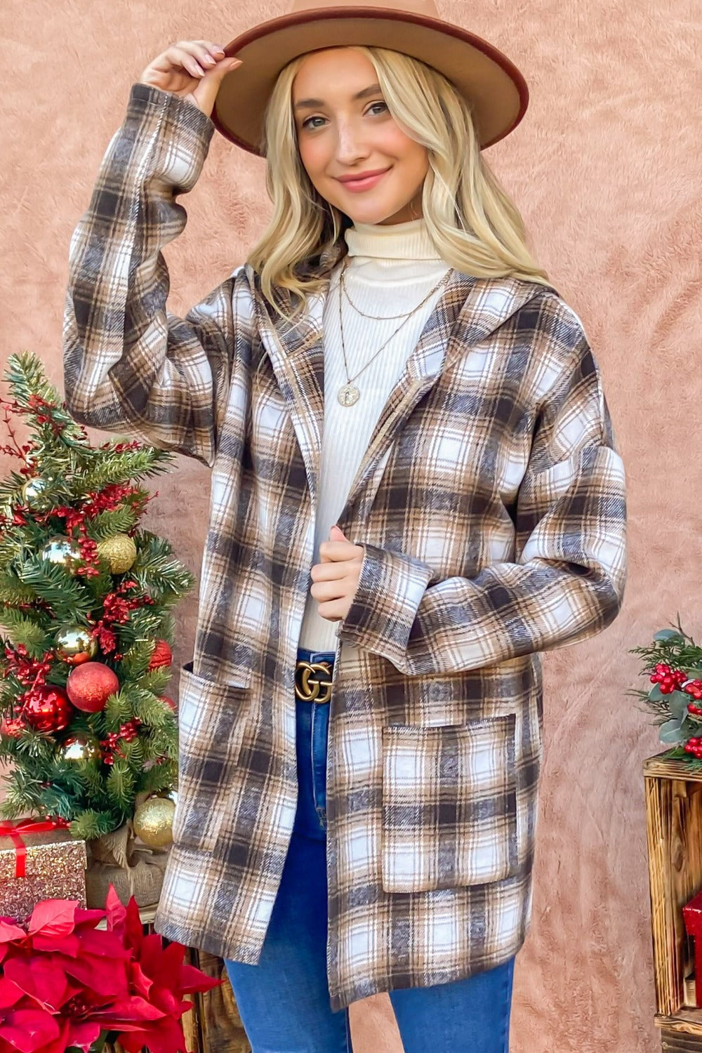 Stilla | The Why Plaid Åben Front Hooded Shacket