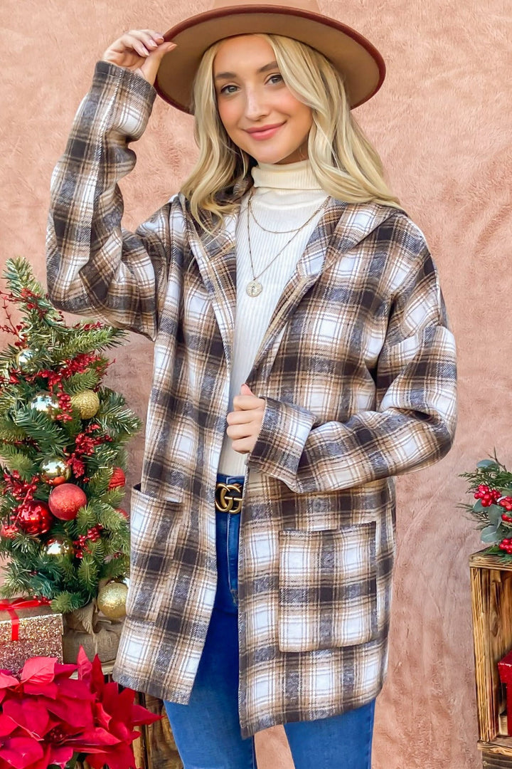 Stilla | The Why Plaid Åben Front Hooded Shacket