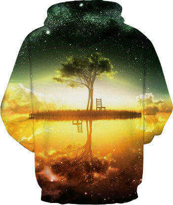 Herrer hoodie med kunstnerisk landskabsdesign og 3D-effekt Stilla
