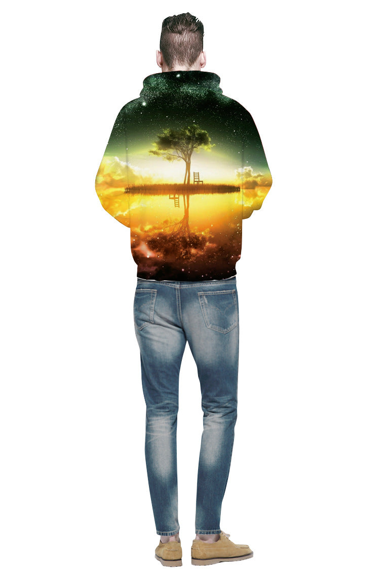 Herrer hoodie med kunstnerisk landskabsdesign og 3D-effekt Stilla