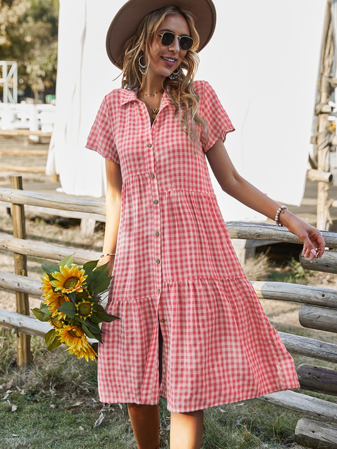 Stilla | Up Plaid Korte Ærmer Midi Kjole