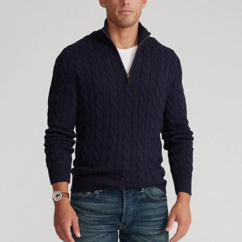 Stilla | Pullover med Fletmønster og Halv Lynlås - Elegant Fritids-Strikpullover