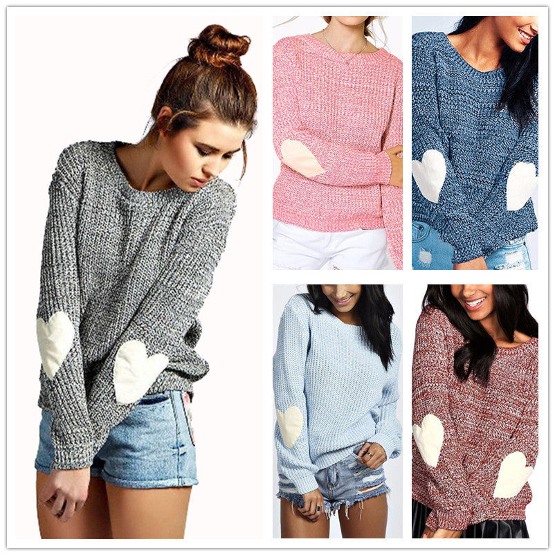 Kvinders strikket sweater med hjerte applikationer og afslappet pasform Stilla