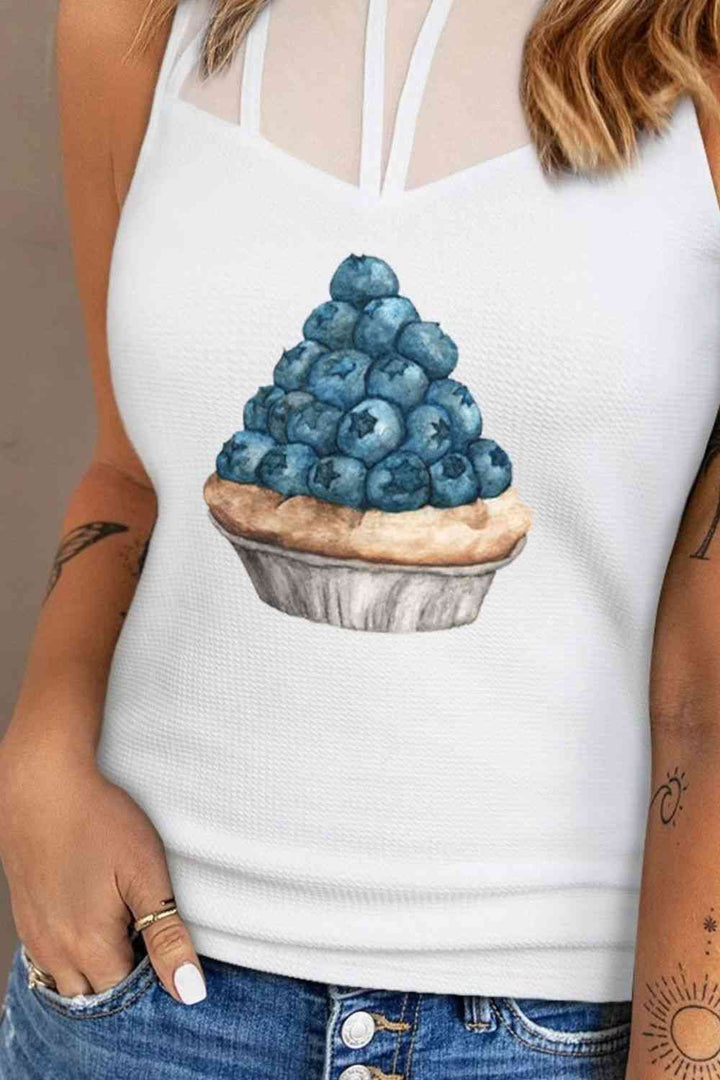 Stilla | Neck Blueberry Grafisk Tanktop