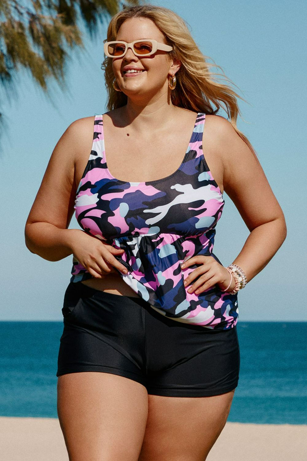 Stilla | Størrelse Camouflage Peplum To-delt Tankini Sæt