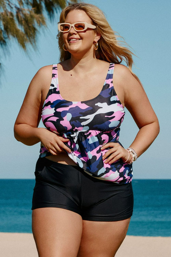 Stilla | Størrelse Camouflage Peplum To-delt Tankini Sæt