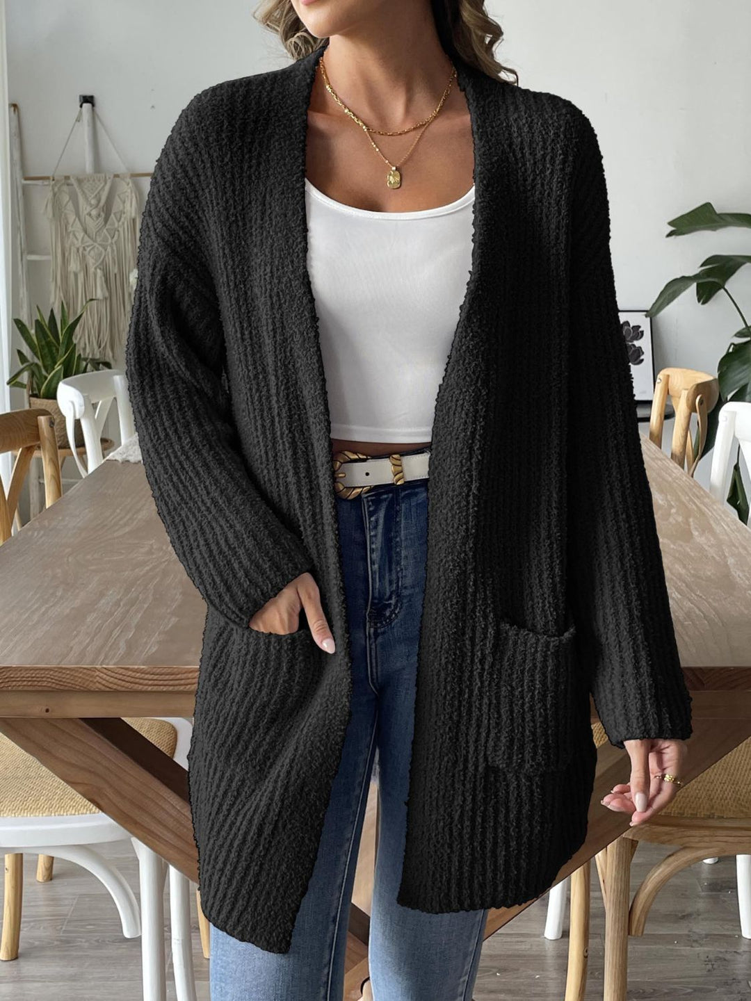 Stilla | Åben Strikjakke med Blødt Materiale til Behageligt Look