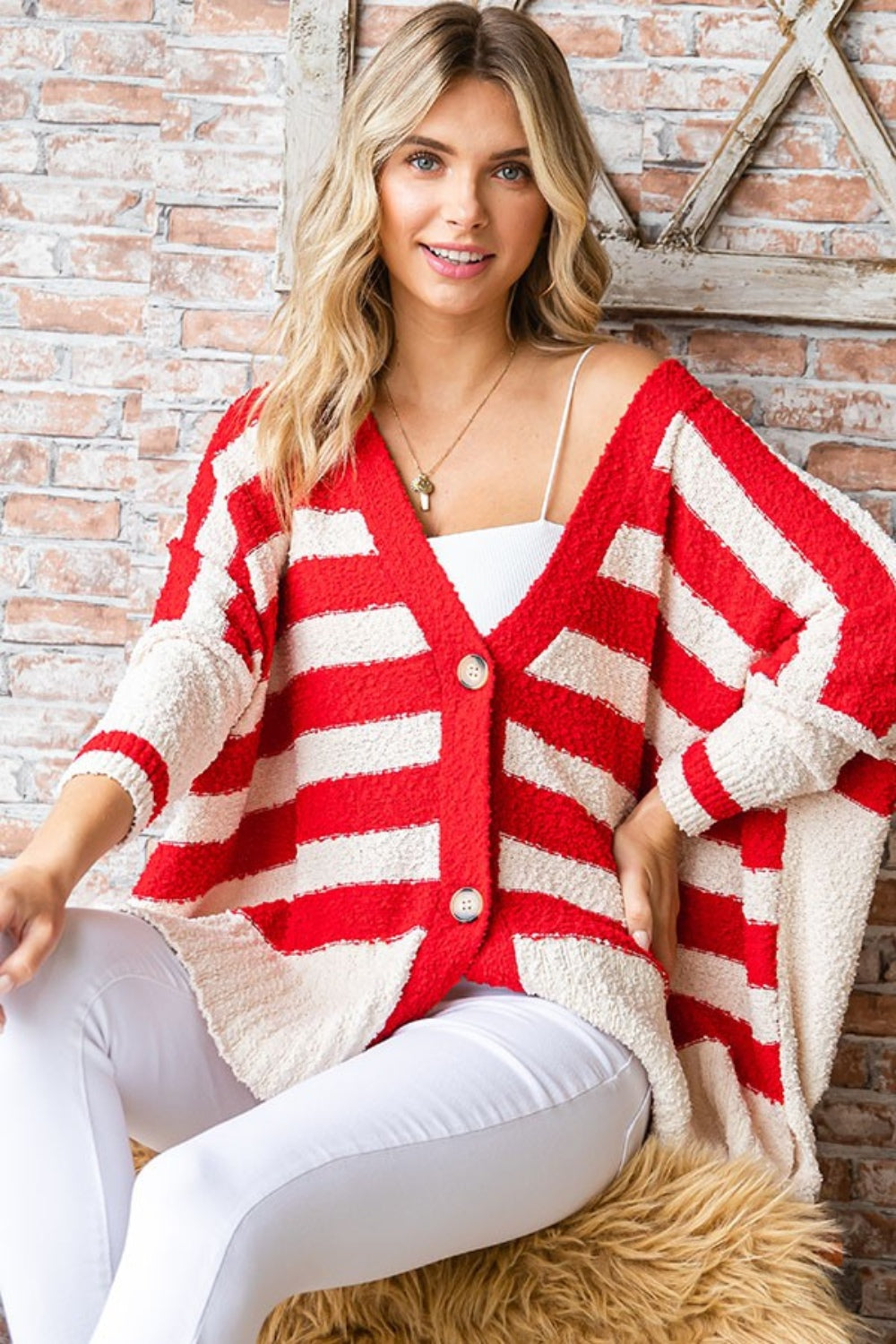 Stilla | Love Tekstureret Stribet Knappet Cardigan