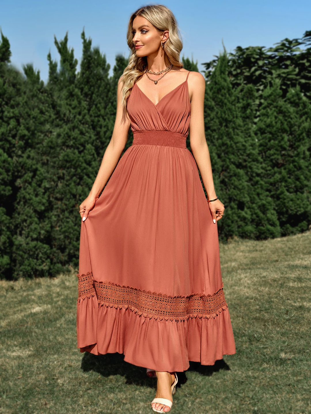 Stilla | Stropp Smocked Talje Spliced Blonde Kjole