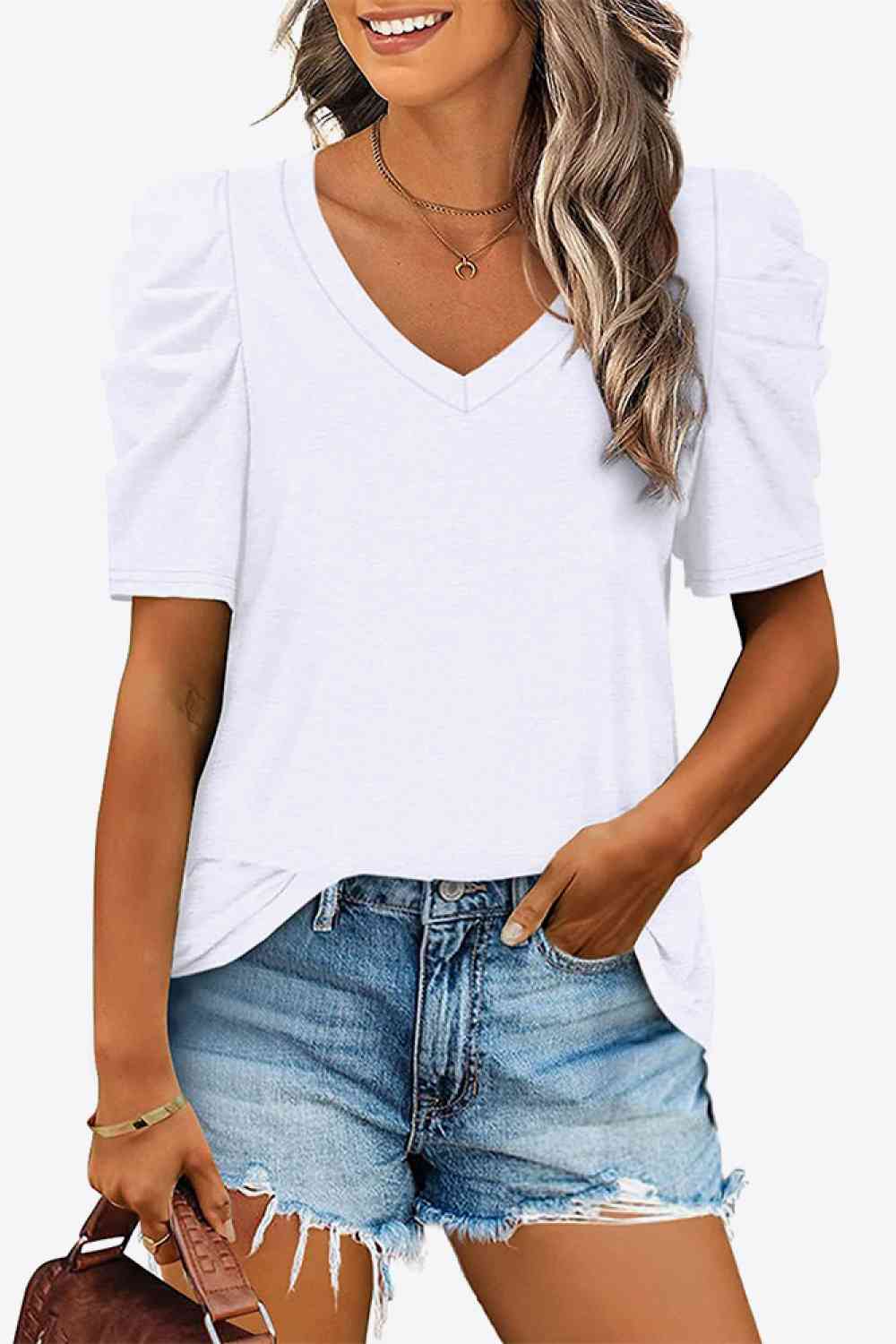Stilla | Hals Puff Ermel T-shirt