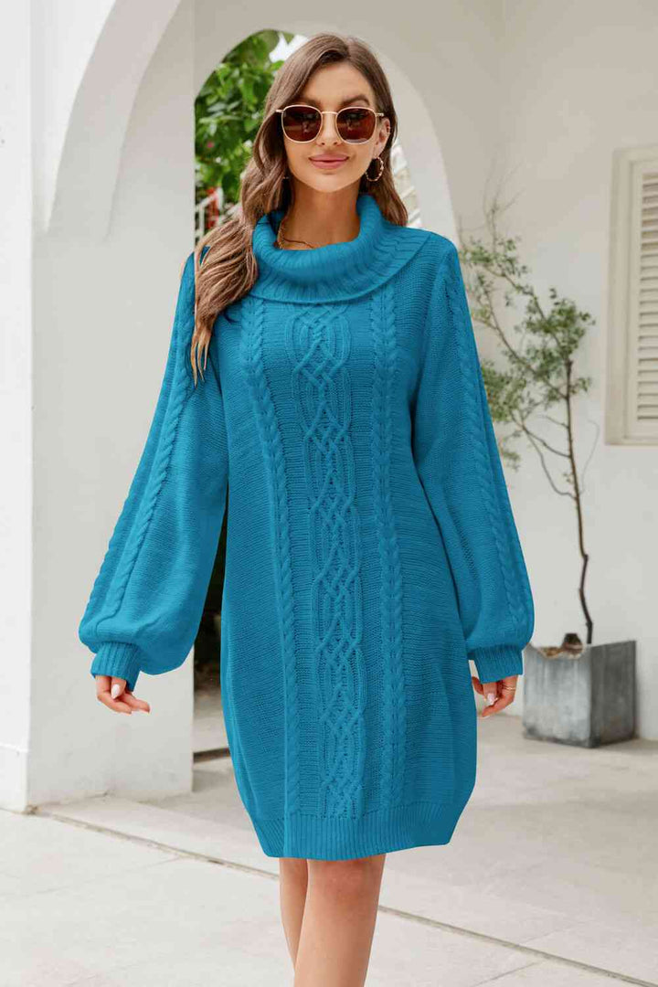 Stilla | Højre Mixed Strik Turtleneck Lantern Ærme Sweater Kjole