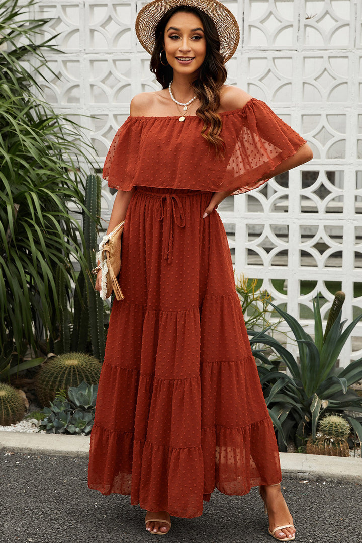 Stilla | Dot Off-Shoulder Lagdelt Maxi Kjole