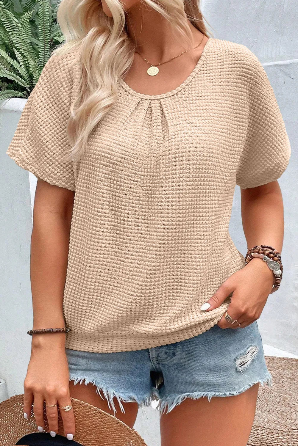 Stilla | Plus Size Struktureret Blonde Rund Hals Kort Ærmet T-Shirt