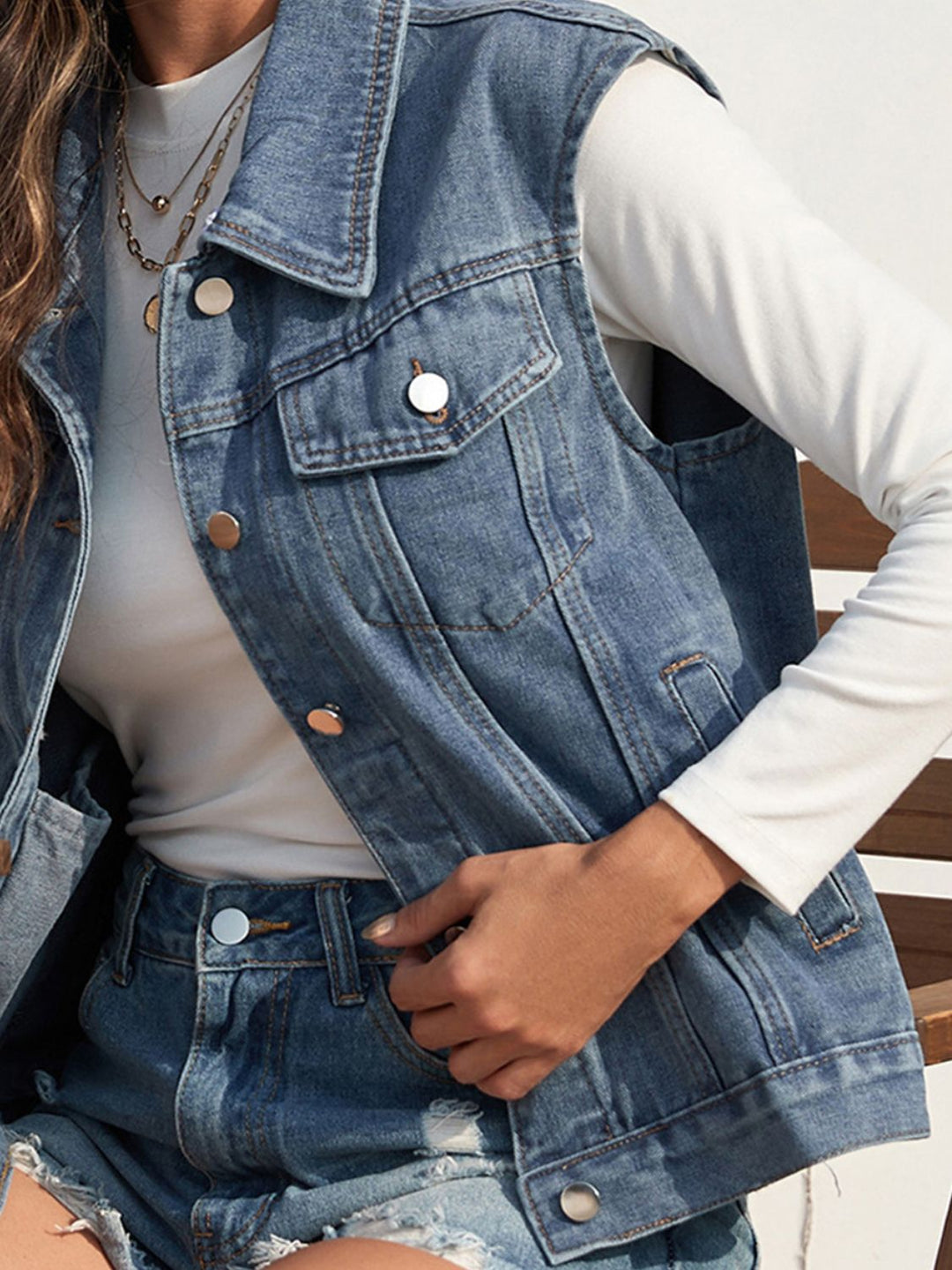 Stilla | Neck ærmeløs denimjakke