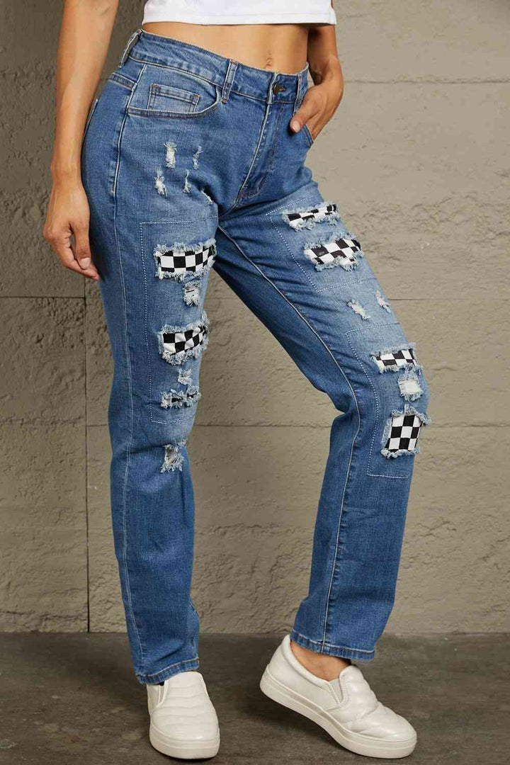 Stilla | Ternede Patches Mid Talje Distressed Jeans