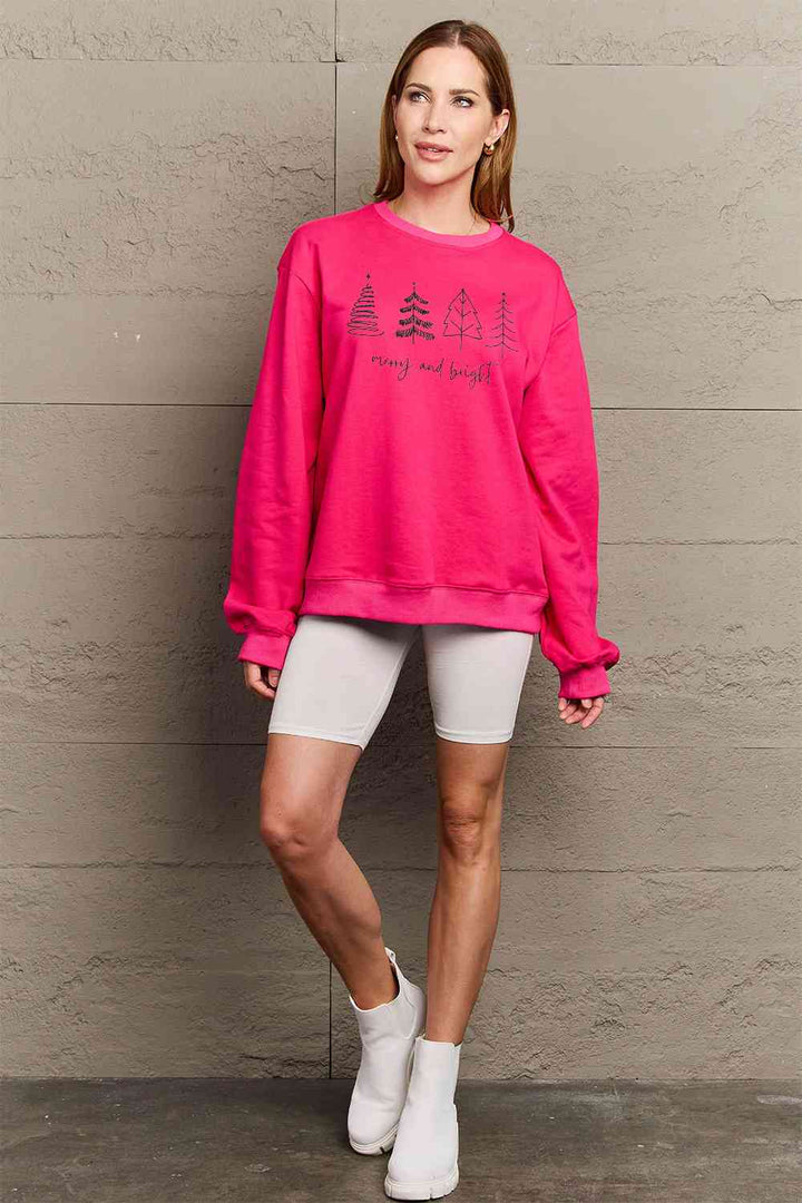 Stilla | Love Full Size Merry and Bright Graphic Sweatshirt