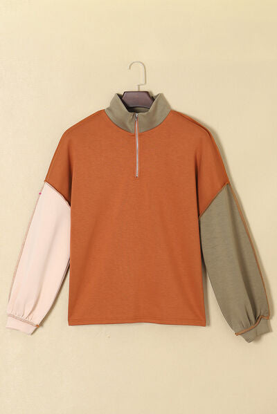 Stilla | Block Exposed Seam Halv Zip Sweatshirt