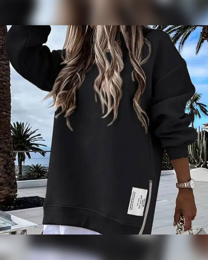 Stilla | Sweatshirtkjole med Lange Ærmer Lynlås og Slids