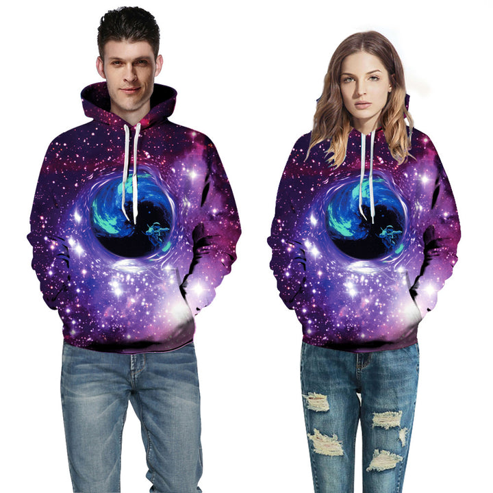 Herre hoodie med intergalaktisk tågedesign og 3D-effekt Stilla