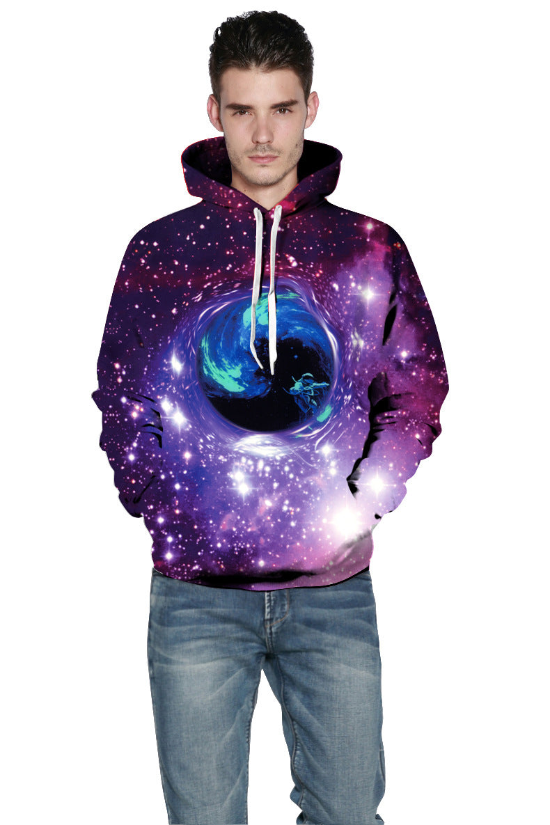Herre hoodie med intergalaktisk tågedesign og 3D-effekt Stilla