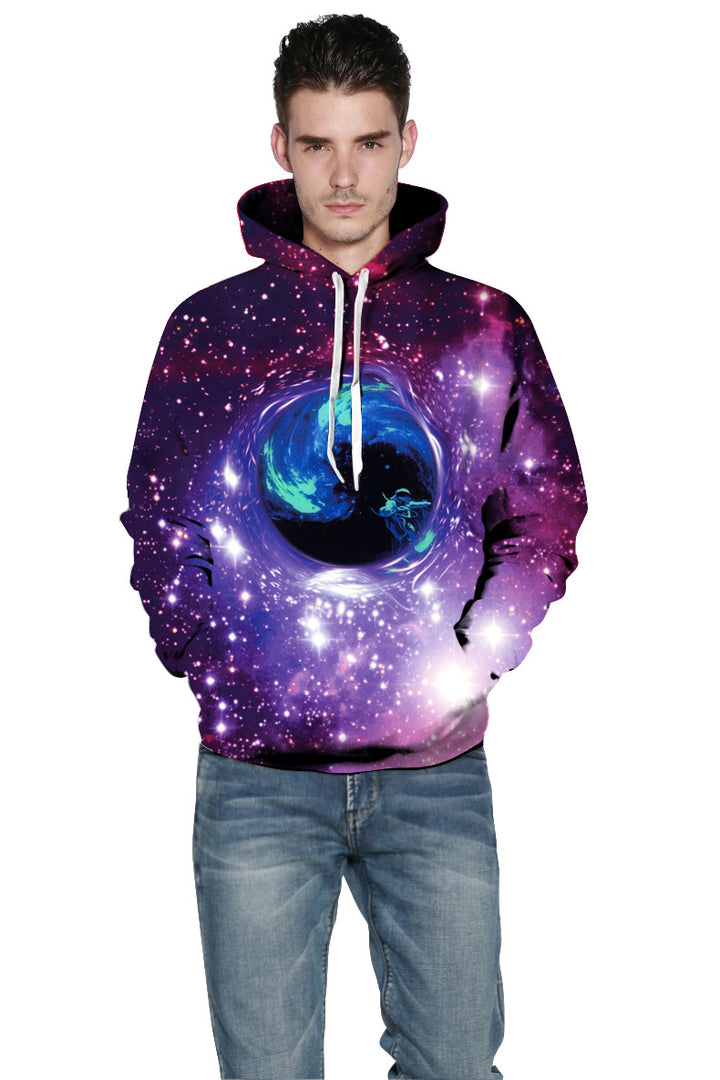 Herre hoodie med intergalaktisk tågedesign og 3D-effekt Stilla