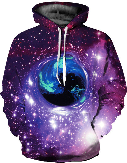 Herre hoodie med intergalaktisk tågedesign og 3D-effekt Stilla
