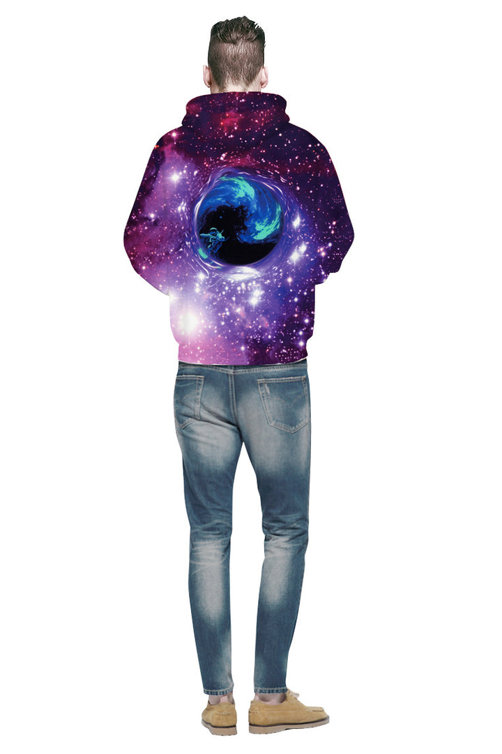 Herre hoodie med intergalaktisk tågedesign og 3D-effekt Stilla