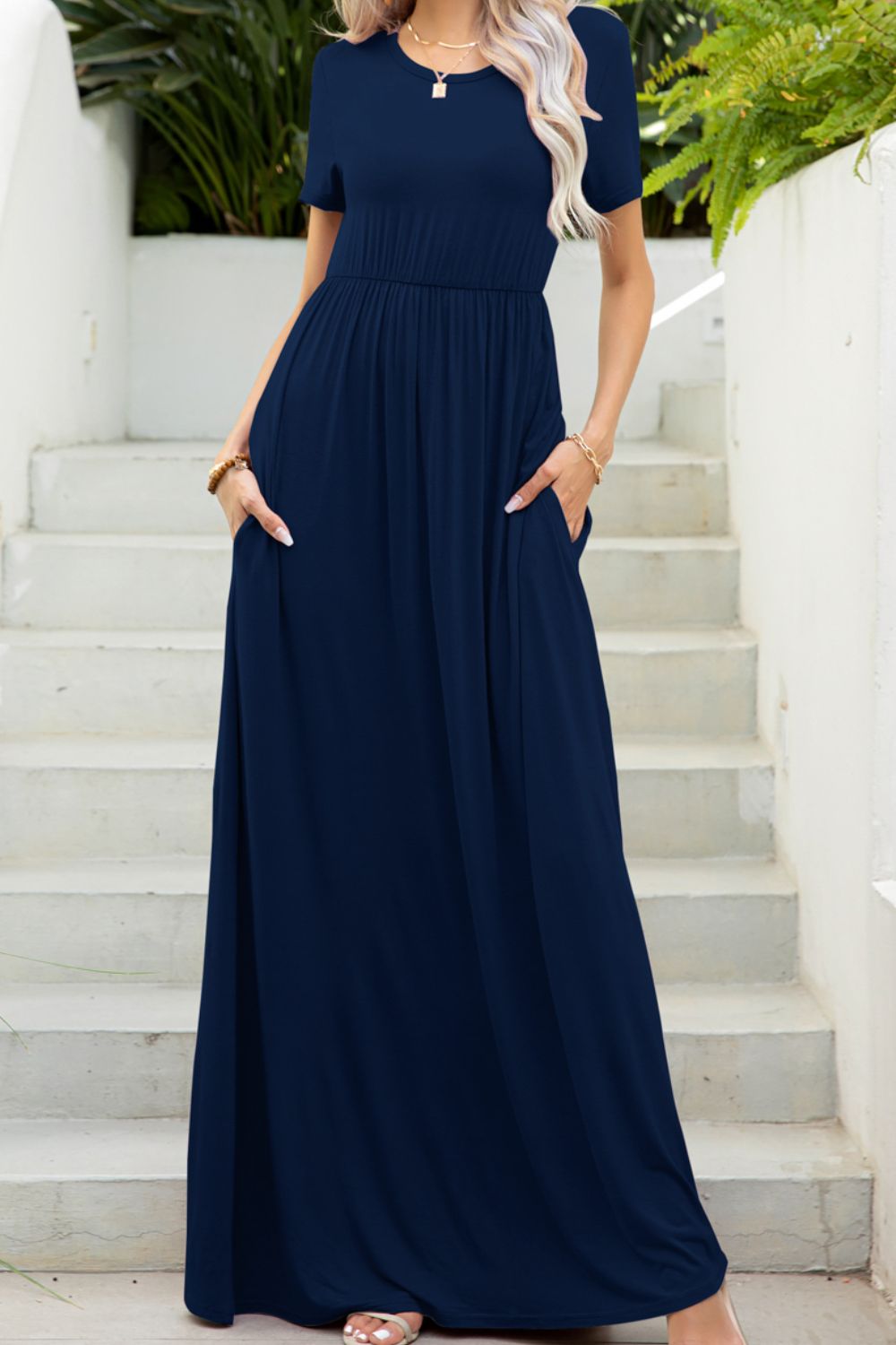 Stilla | Neck Maxi Tee Kjole Med Lommer