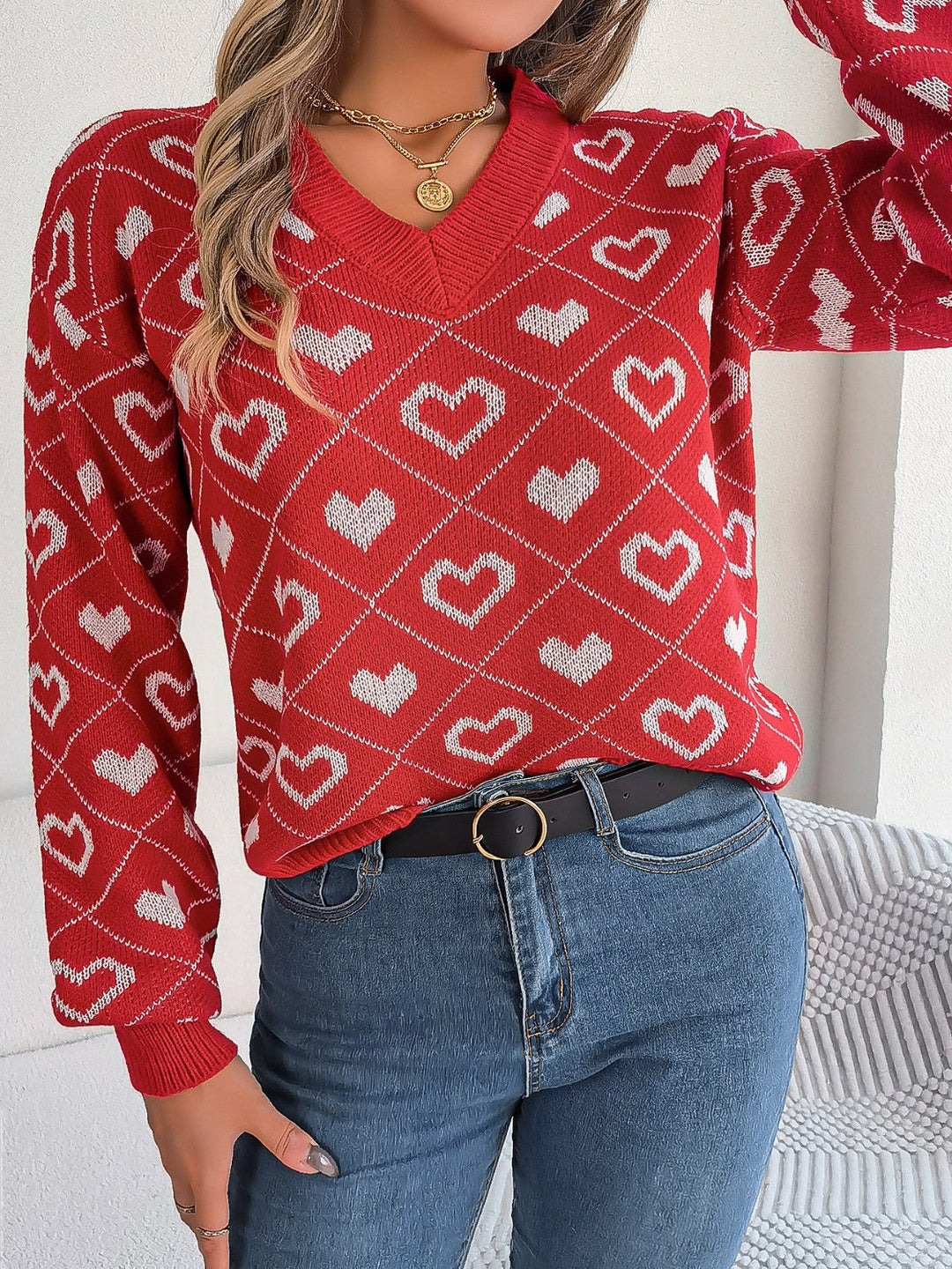 Stilla | Mønstret V-Hals Langærmet Sweater