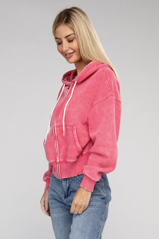 Stilla | Sweatjakke Med Lynlås I Acid Wash Fleece