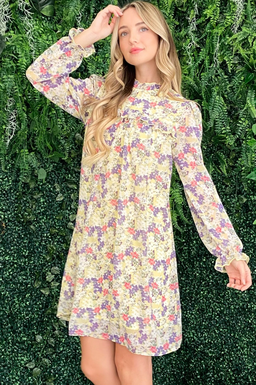 Stilla | the Why Floral Mock Neck Flounce Sleeve Dress