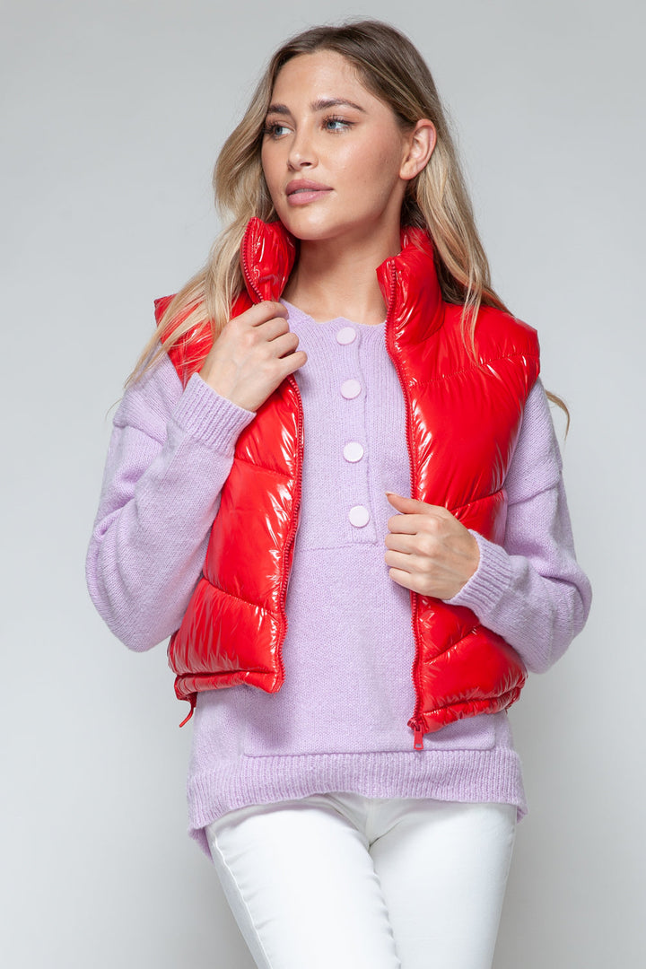 Stilla | Zip Up Turtleneck Skinnende Kviltet Vest